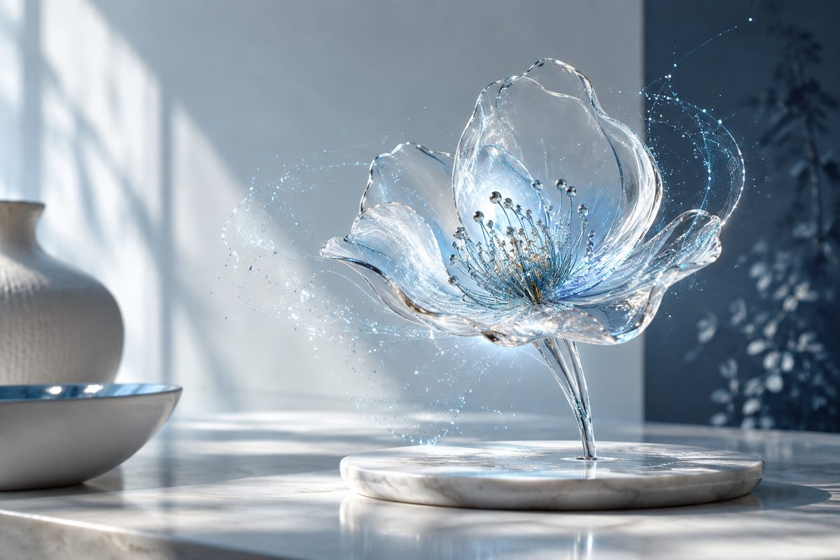 An imaginative glass flower concept with digital visual effects