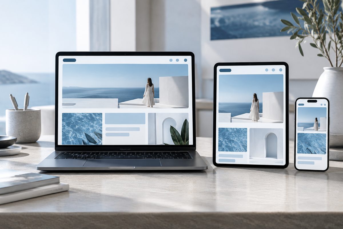 Responsive website design across a laptop, tablet and phone